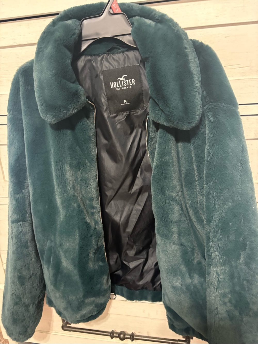 Hollister Teal Plush Faux Fur Jacket